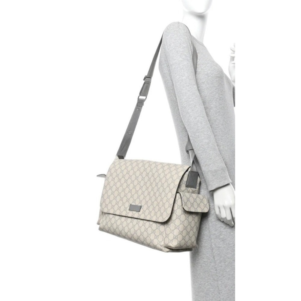 Gucci Diaper Bag Womens Large Beige Gray GG Plus Supreme Excellent Messenger - Picture 5 of 11